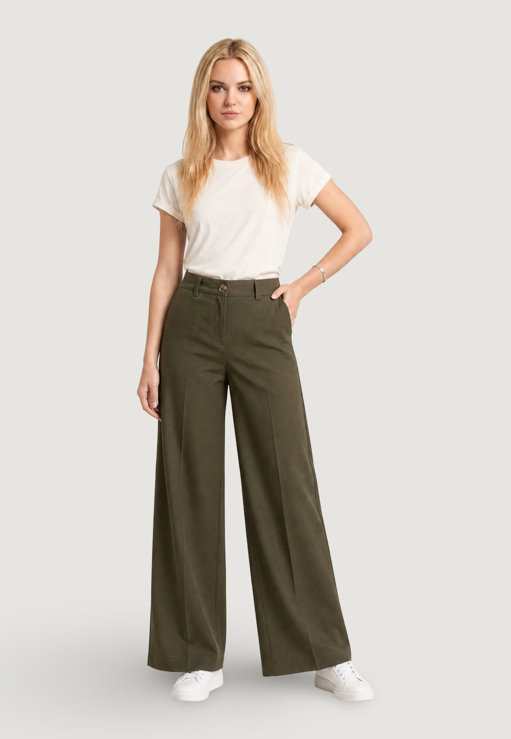 Pantaloni Cotone Vita Alta