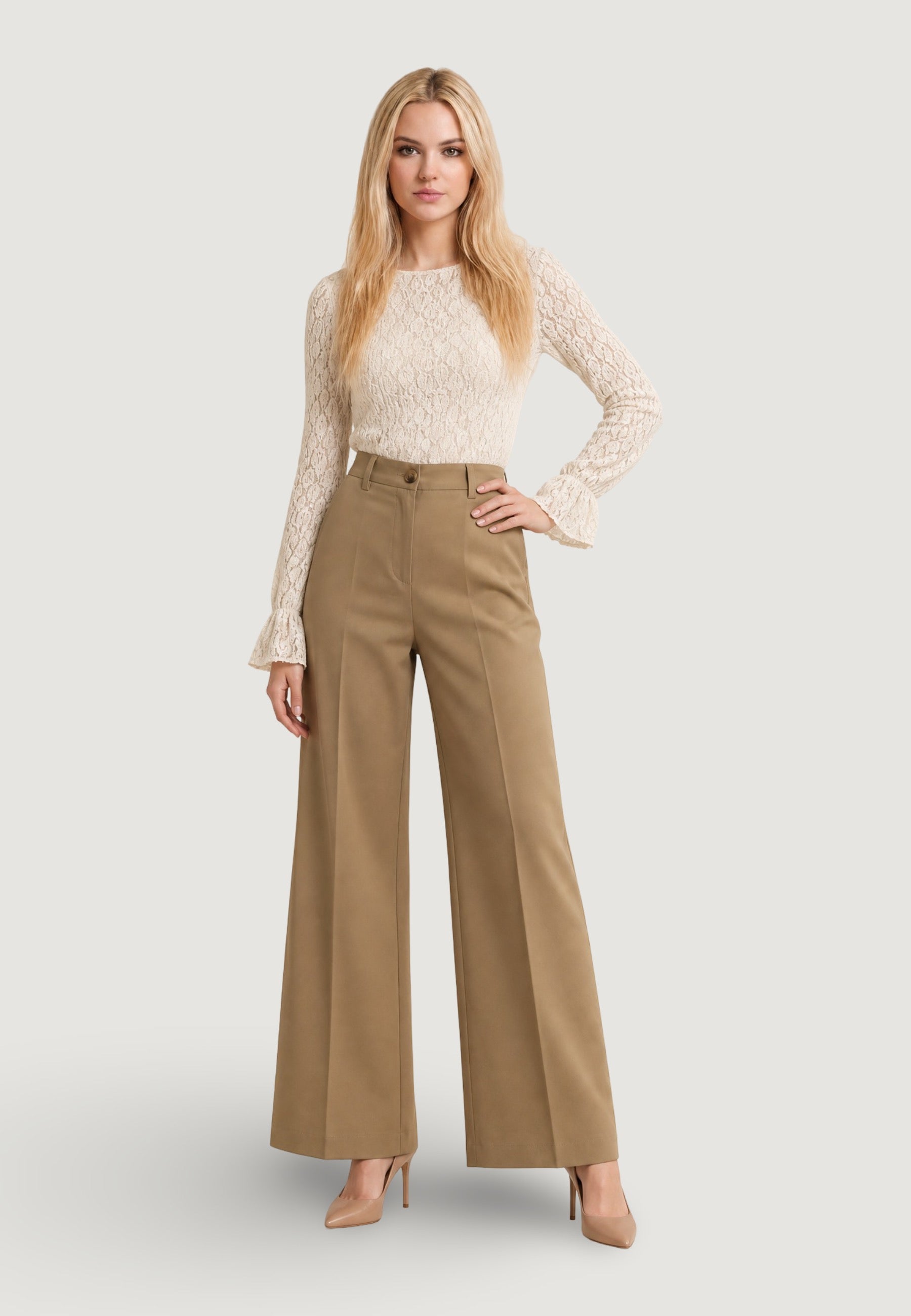Pantaloni Cotone Vita Alta