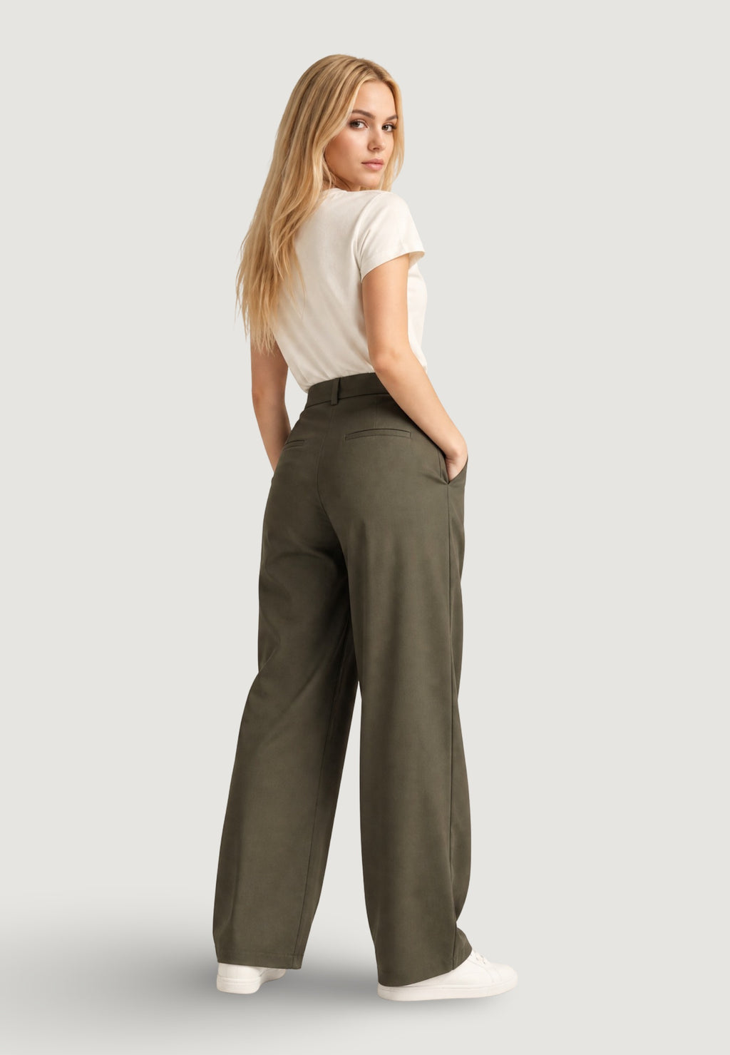 Pantaloni Cotone Vita Alta