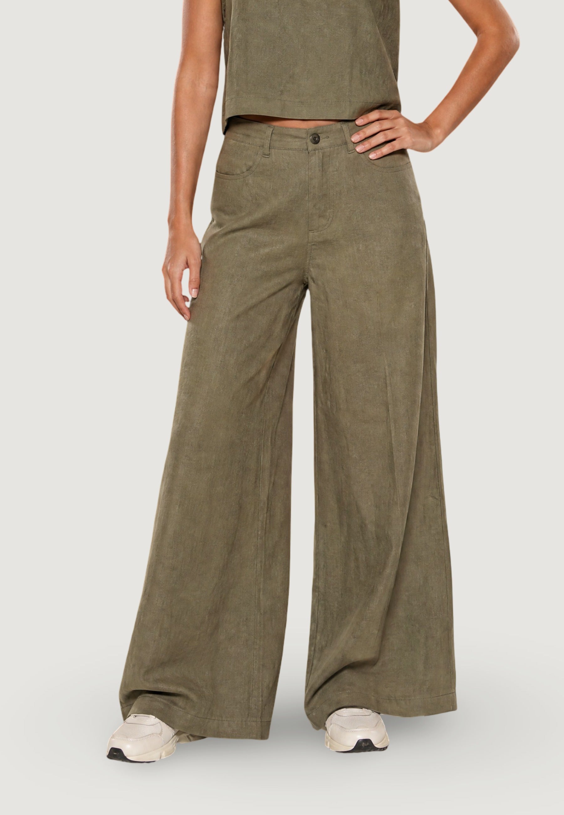 Pantaloni Lino Gamba Ampia