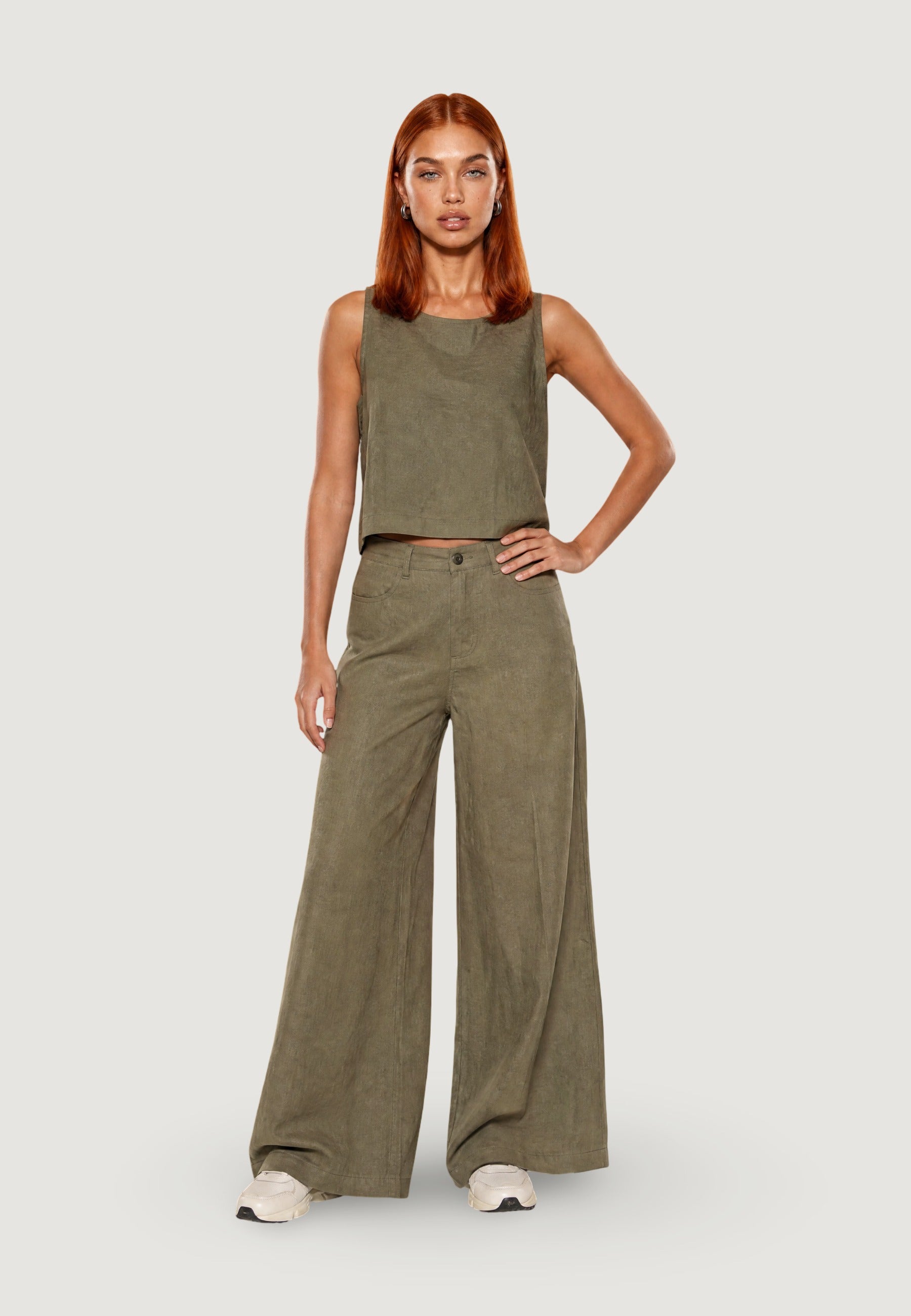 Pantaloni Lino Gamba Ampia