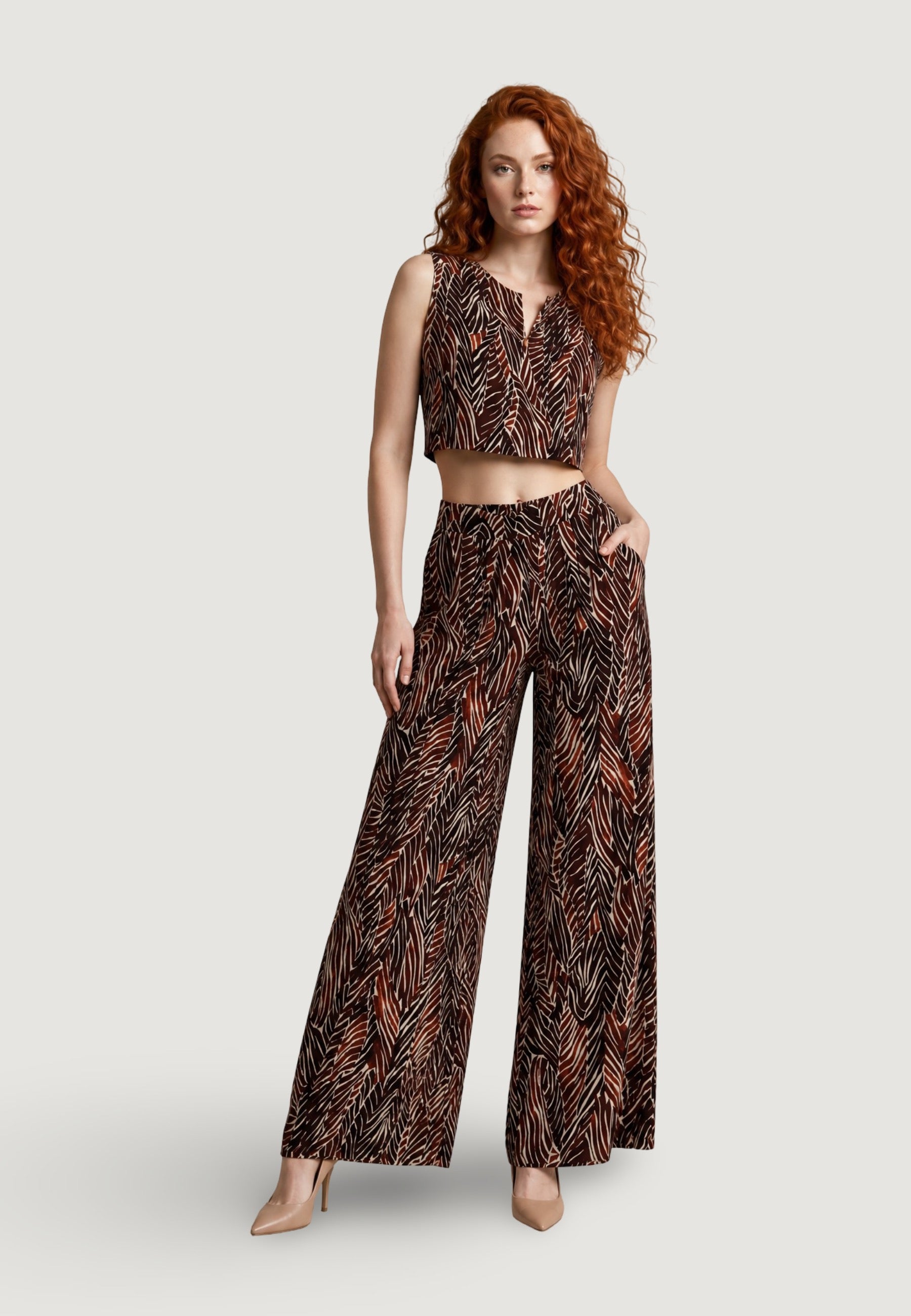 Pantaloni Viscosa Stampa floreale Geometrica