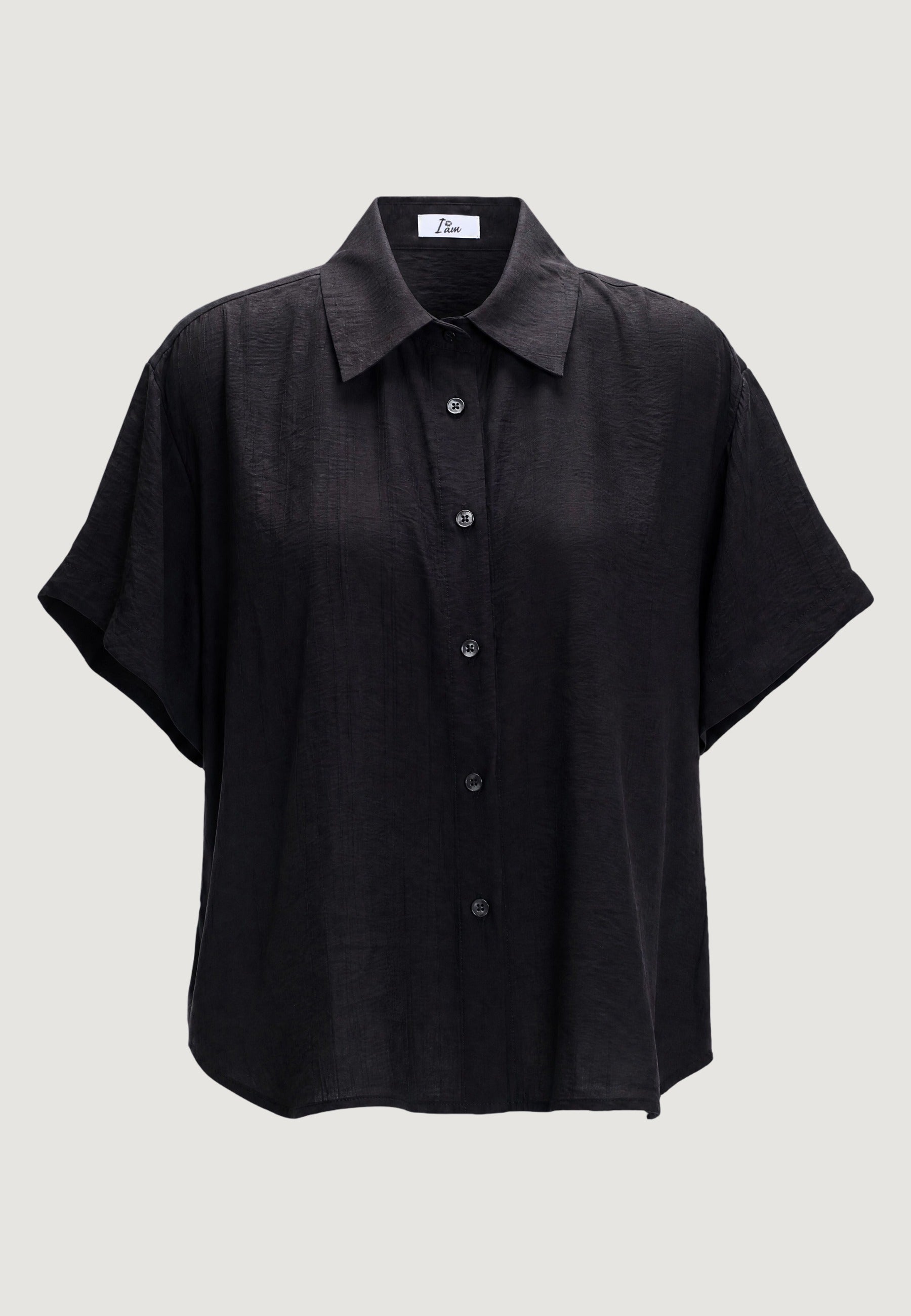 CAMICIA CRINKLE CON MANICA CORTA E FONDO STONDATO