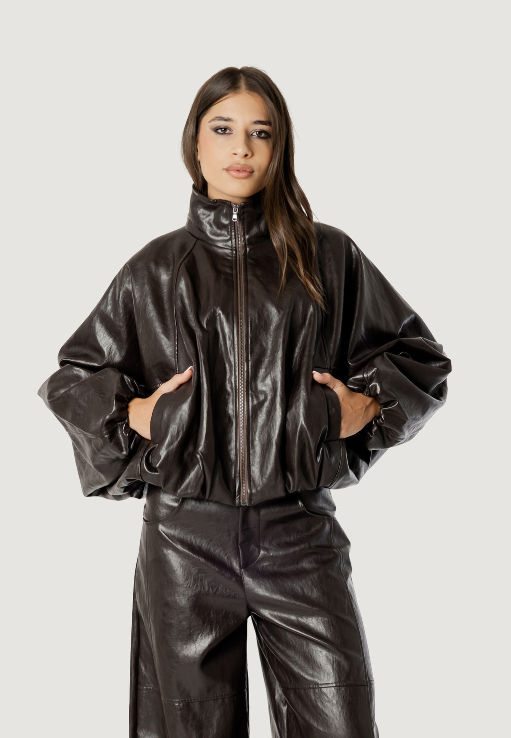 PAMELA FAUX LEATHER BOMBER