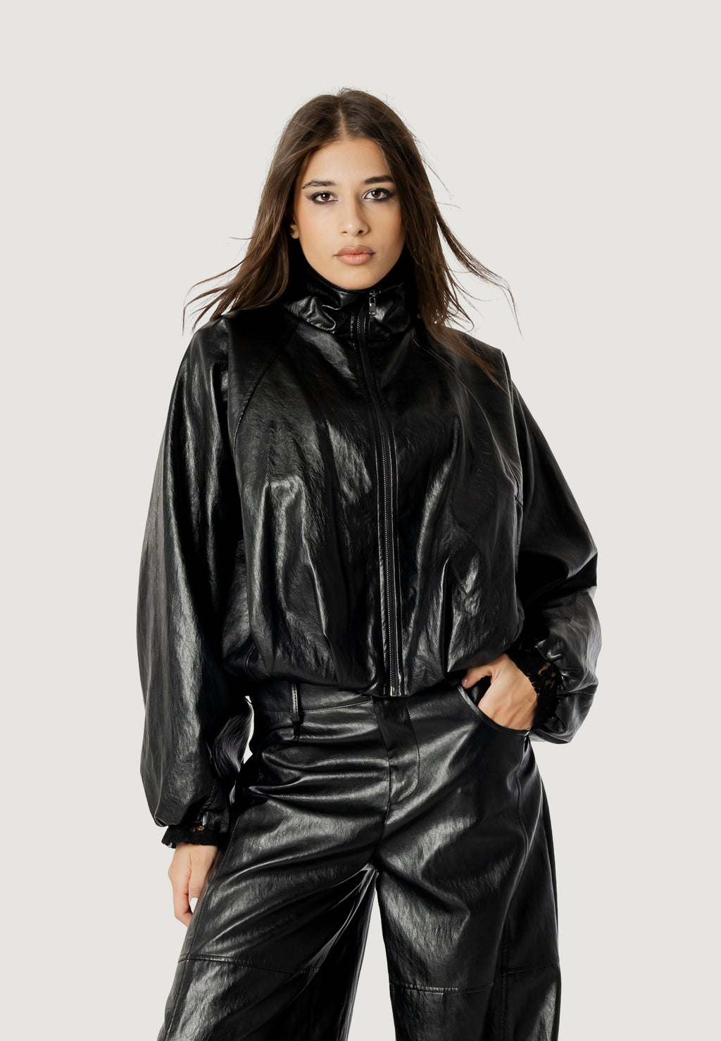 PAMELA FAUX LEATHER BOMBER