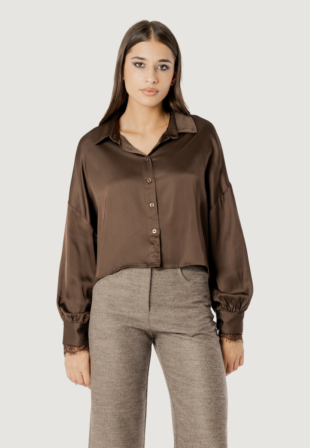 elisa lace cuff viscose satin shirt