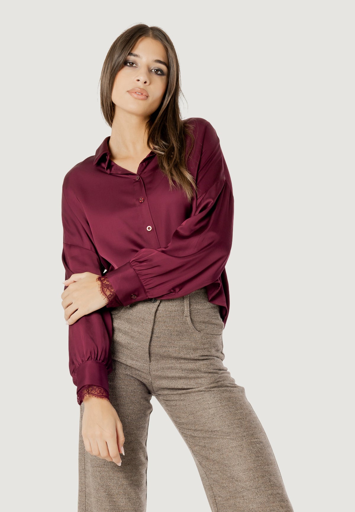 elisa lace cuff viscose satin shirt