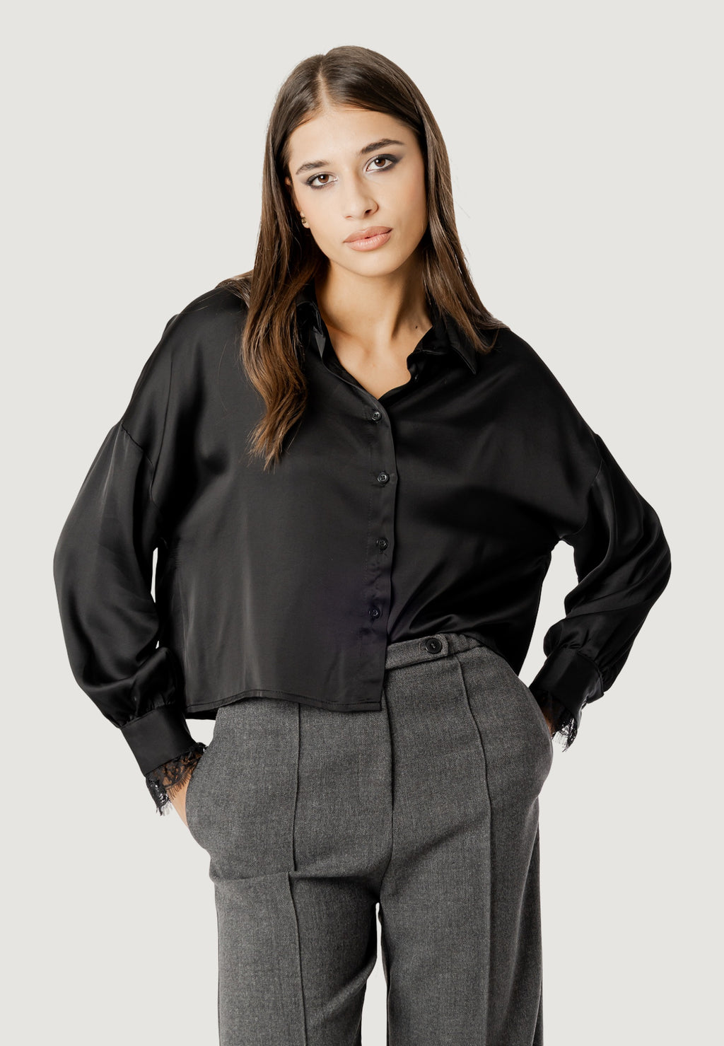 elisa lace cuff viscose satin shirt