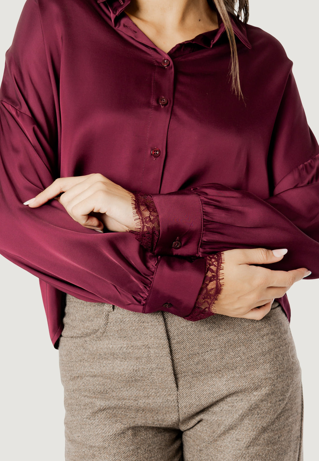 elisa lace cuff viscose satin shirt