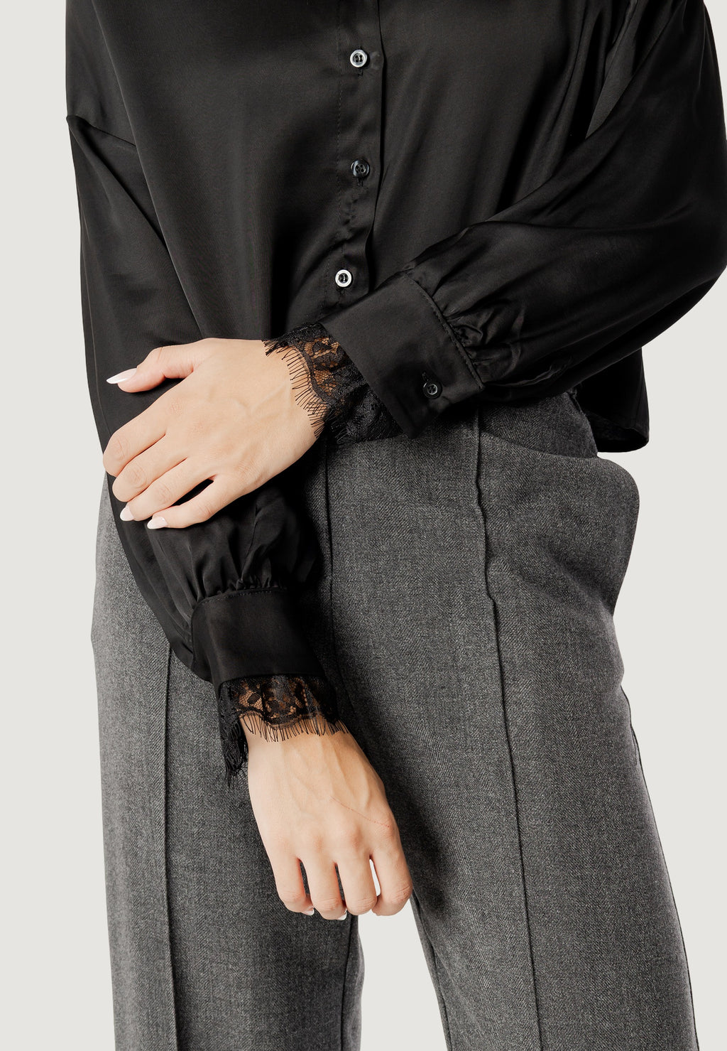 elisa lace cuff viscose satin shirt
