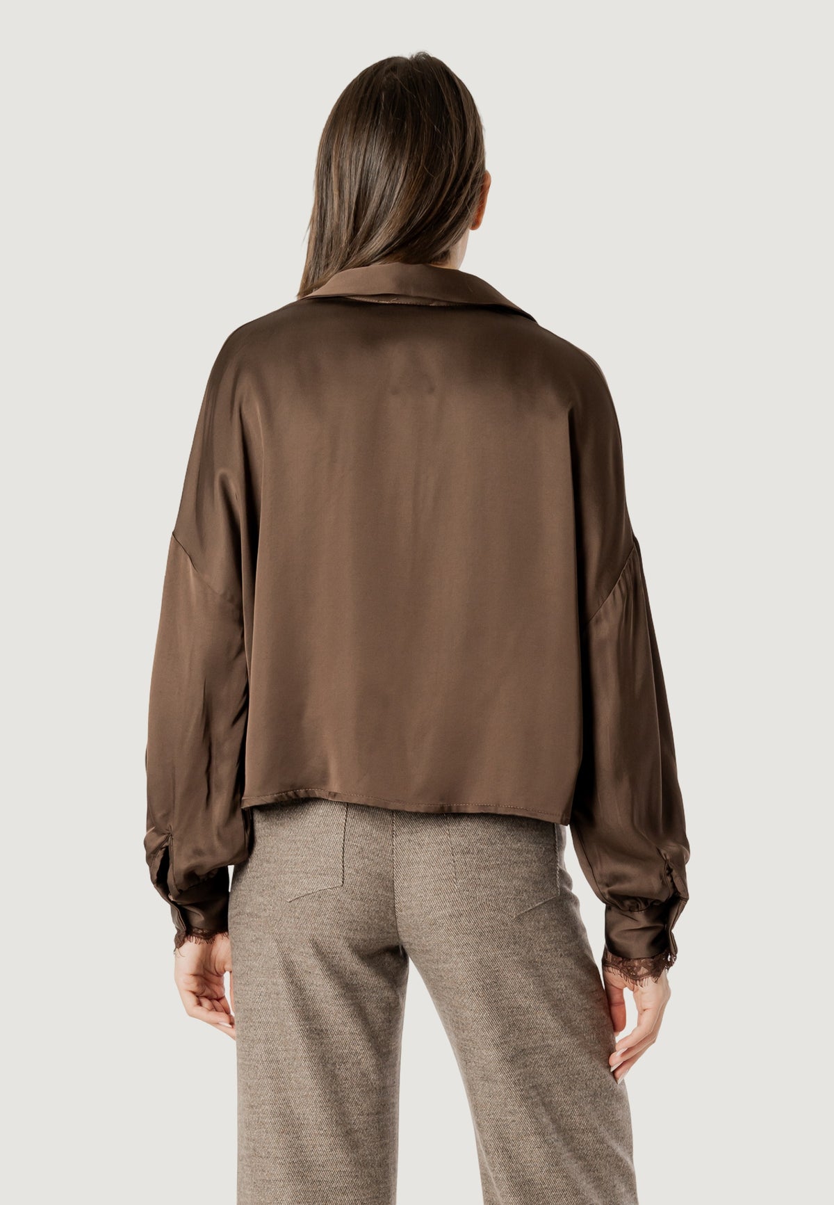 elisa lace cuff viscose satin shirt