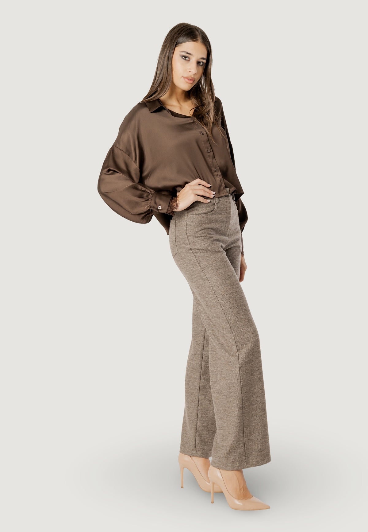 elisa lace cuff viscose satin shirt
