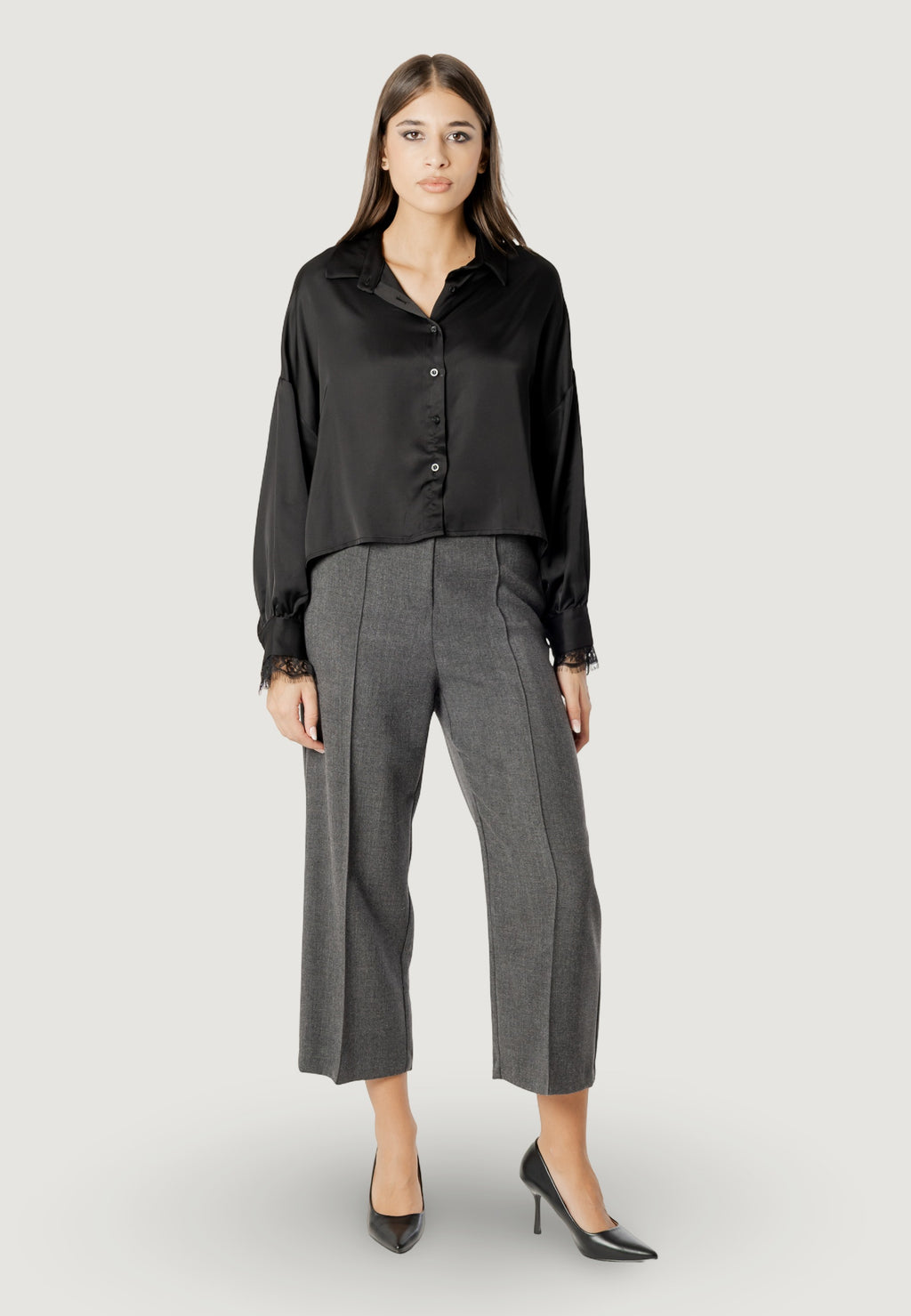 elisa lace cuff viscose satin shirt